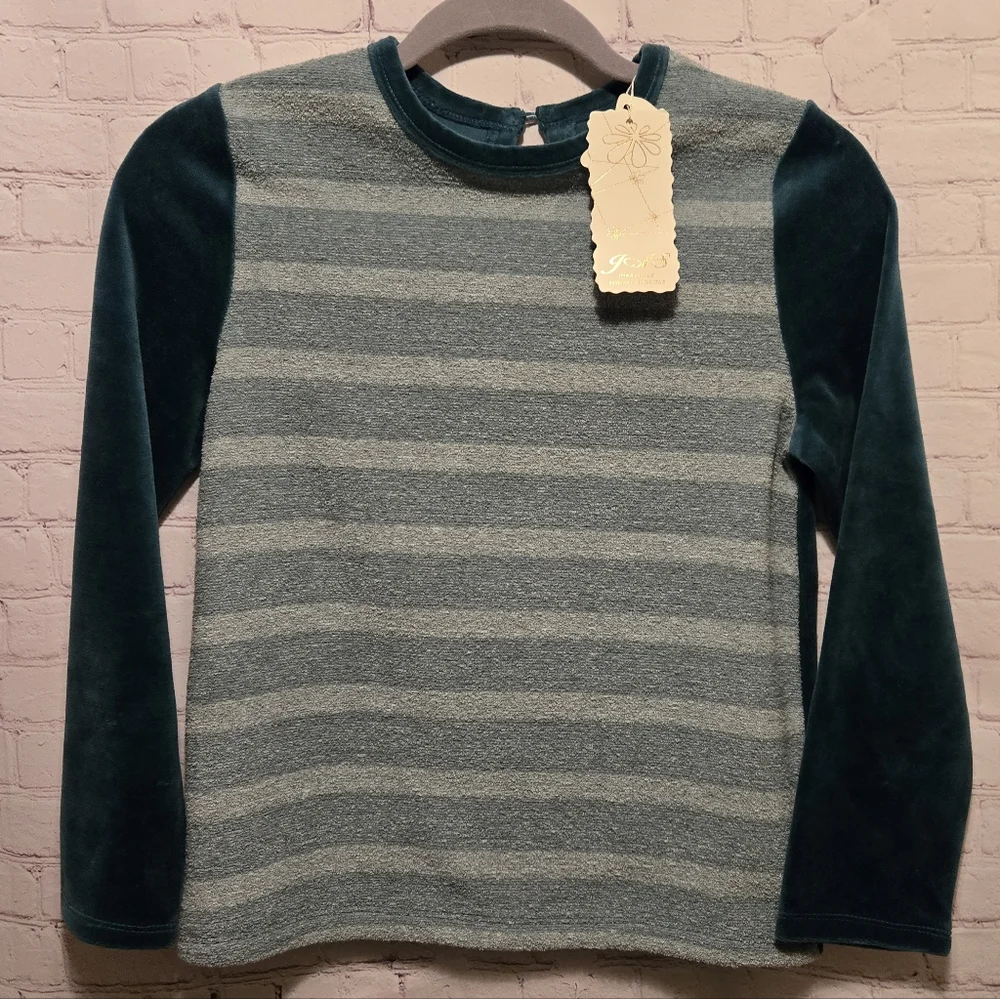 Velour Striped Sage Green Sleepwear Top NWT Vogue Fashions Girls' 14